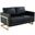 LeisureMod Lincoln Black Modern Mid-Century Upholstered Leather Loveseat with Gold Frame