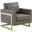 LeisureMod Lincoln Grey Modern Upholstered Leather Accent Arm Chair with Gold Frame