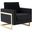 LeisureMod Lincoln Midnight Black Modern Upholstered Velvet Accent Arm Chair with Gold Frame