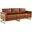 LeisureMod Lincoln Modern Mid-Century Upholstered Leather Tan Sofa with Gold Frame