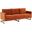 LeisureMod Lincoln Modern Mid-Century Upholstered Orange Velvet Sofa with Gold Frame