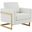 LeisureMod Lincoln White Modern Upholstered Leather Accent Arm Chair with Gold Frame