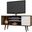 Liberty 53.14 Inch Mid-Century - Modern TV Stand With 5 Shelves And 1 Door In Rustic Brown And White With Solid Wood Legs