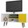 Liberty 53.14 Inch Mid-Century - Modern TV Stand With 5 Shelves And 1 Door In White And Yellow With Solid Wood Legs
