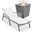 Marlin Outdoor Patio Chaise Lounge Chair With Arms and Square Fire Pit Side Table In White/Grey