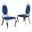 Sally Classy Round Back Side Chairs Set of 2 In Navy Blue Velvet and Silver Legs