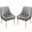Set of 2 Quinn Dining Chairs with Vertical Outside Pleat Detail and Contoured Arm in Grey Velvet with Brushed Gold Metal Leg