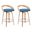 Sonia Swivel Counter Height Bar Stool Set of 2 In Blue and Patterned Oak