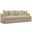 Sunset Trading Newport Slipcovered Recessed Fin Arm 94 Inch Sofa Stain Resistant Performance Fabric 4 Throw Pillows Tan