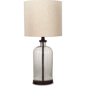 The appearance of Bandile Clear/Bronze Finish Glass Table Lamp designed by Signature Design by Ashley in the interior design. This piece of furniture was selected by 1StopBedrooms from to add a touch of cosiness and style into your home. Sku: L430674.