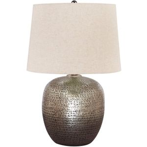 The appearance of Magalie Antique Silver Metal Table Lamp designed by Signature Design by Ashley in the interior design. This piece of furniture was selected by 1StopBedrooms from to add a touch of cosiness and style into your home. Sku: ASL-L207314.