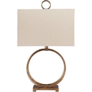 The appearance of Mahala Gold Metal Table Lamp designed by Signature Design by Ashley in the interior design. This piece of furniture was selected by 1StopBedrooms from to add a touch of cosiness and style into your home. Sku: ASL-L208124.