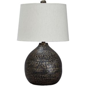 The appearance of Maire Black and Gold Metal Table Lamp designed by Signature Design by Ashley in the interior design. This piece of furniture was selected by 1StopBedrooms from to add a touch of cosiness and style into your home. Sku: ASL-L207294.