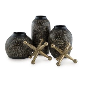 The appearance of Vinburn 5 Piece Accessory Set In Black/Gold designed by Signature Design by Ashley in the interior design. This piece of furniture was selected by 1StopBedrooms from to add a touch of cosiness and style into your home. Sku: ASL-A2C00212.