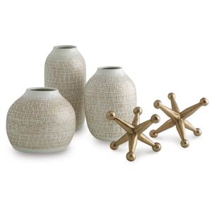 The appearance of Vinburn Accessory Set Set of 5 In White and Gold designed by Signature Design by Ashley in the interior design. This piece of furniture was selected by 1StopBedrooms from to add a touch of cosiness and style into your home. Sku: ASL-A2C00213.
