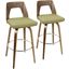 Trilogy Modern Barstool in Walnut and Green Fabric - Set of 2
