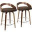 Grotto Modern Counter Stool with Swivel in Walnut with Brown Faux Leather - Set of 2