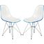 2 LeisureMod Cresco White Blue Molded Eiffel Side Chairs