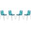 4 LeisureMod Astor Transparent Blue Plastic Dining Chairs