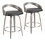 Grotto Modern Counter Stool with Light Grey Wood and Black Faux Leather - Set of 2