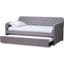 Baxton Studio Camelia Modern And Contemporary Grey Fabric Upholstered Button-Tufted Twin Size Sofa Daybed With Roll-Out Trundle Guest Bed