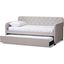 Baxton Studio Camelia Modern And Contemporary Beige Fabric Upholstered Button-Tufted Twin Size Sofa Daybed With Roll-Out Trundle Guest Bed