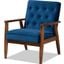 Sorrento Mid-century Modern Navy Blue Velvet Fabric Upholstered Walnut Finished Wooden Lounge Chair