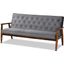 Sorrento Mid-century Modern Grey Velvet Fabric Upholstered Walnut Finished Wooden 3-seater Sofa