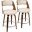 Cecina Modern Counter Stool with Swivel in Walnut and Cream Faux Leather - Set of 2