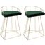 Canary Counter Stool Set of 2 in Gold with Green Velvet