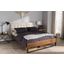 Baxton Studio Mitchell Rustic Industrial Walnut Wood Beige Fabric Dark Bronze Metal Queen Size Platform Bed