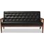 Baxton Studio Sorrento Mid-Century Retro Modern Black Faux Leather Upholstered Wooden 3-Seater Sofa