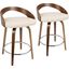 Grotto Modern Counter Stool with Swivel in Walnut with Cream Faux Leather - Set of 2