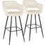Margarite Barstool in Black Metal and Cream Faux Leather - Set of 2