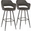 Margarite Barstool in Black Metal and Grey Faux Leather - Set of 2