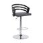 Adele Adjustable Height Swivel Gray Faux Leather and Black Wood Bar Stool with Chrome Base