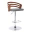 Adele Adjustable Height Swivel Gray Faux Leather and Walnut Wood Bar Stool with Chrome Base