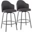 Ahoy Contemporary Fixed-Height Counter Stool In Black Metal And Charcoal Fabric - Set Of 2