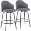 Ahoy Contemporary Fixed-Height Counter Stool In Black Metal And Grey Fabric - Set Of 2