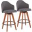 Ahoy Contemporary Fixed Height Counter Stool With Walnut Bamboo Legs And Round Black Metal Footrest With Grey Fabric Seat Set Of 2