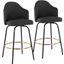 Ahoy Fixed-Height Bar Stool Set of 2 with Black Metal Legs and Round Gold Metal Footrest with Charcoal Fabric Seat