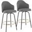 Ahoy Fixed-Height Bar Stool Set of 2 with Black Metal Legs and Round Gold Metal Footrest with Grey Fabric Seat