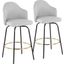 Ahoy Fixed-Height Bar Stool Set of 2 with Black Metal Legs and Round Gold Metal Footrest with Light Grey Fabric Seat