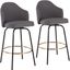 Ahoy Fixed-Height Counter Stool Set of 2 with Black Metal Legs and Round Gold Metal Footrest with Grey Fabric Seat
