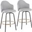 Ahoy Fixed-Height Counter Stool Set of 2 with Black Metal Legs and Round Gold Metal Footrest with Light Grey Fabric Seat