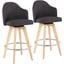 Ahoy Fixed-Height Counter Stool Set of 2 with Natural Bamboo Legs and Round Chrome Metal Footrest with Charcoal Fabric Seat