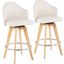 Ahoy Fixed-Height Counter Stool Set of 2 with Natural Bamboo Legs and Round Chrome Metal Footrest with Cream Fabric Seat