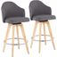 Ahoy Fixed-Height Counter Stool Set of 2 with Natural Bamboo Legs and Round Chrome Metal Footrest with Grey Fabric Seat