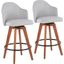 Ahoy Fixed-Height Counter Stool Set of 2 with Walnut Bamboo Legs and Round Black Metal Footrest with Light Grey Fabric Seat