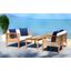 Alda Teak, White and Navy 4-Piece Outdoor Set with Accent Pillows